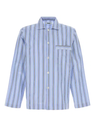 Tekla Embroidered Striped Poplin Shirt In Blue