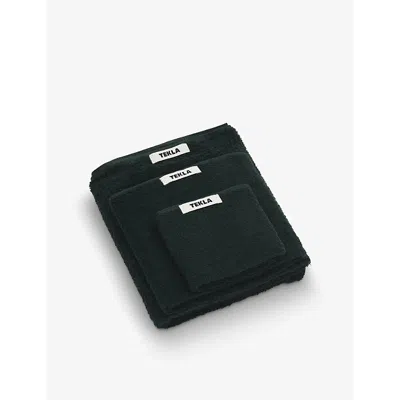 Tekla Forest Green Bordered Organic-cotton Hand Towel 50cm X 80cm