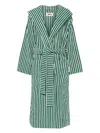 Tekla Striped Cotton Bathrobe With Hood And Pockets In Green