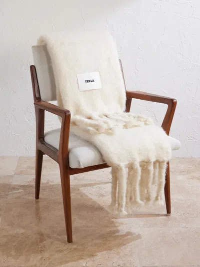 Tekla Fringed Mohair Blanket In Neutral