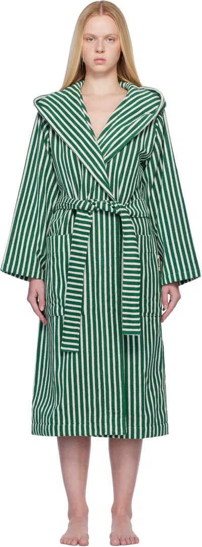 TEKLA GREEN & WHITE TERRY HOODED BATHROBE
