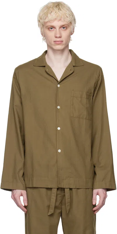 Tekla Green Button Pyjama Shirt In Moss