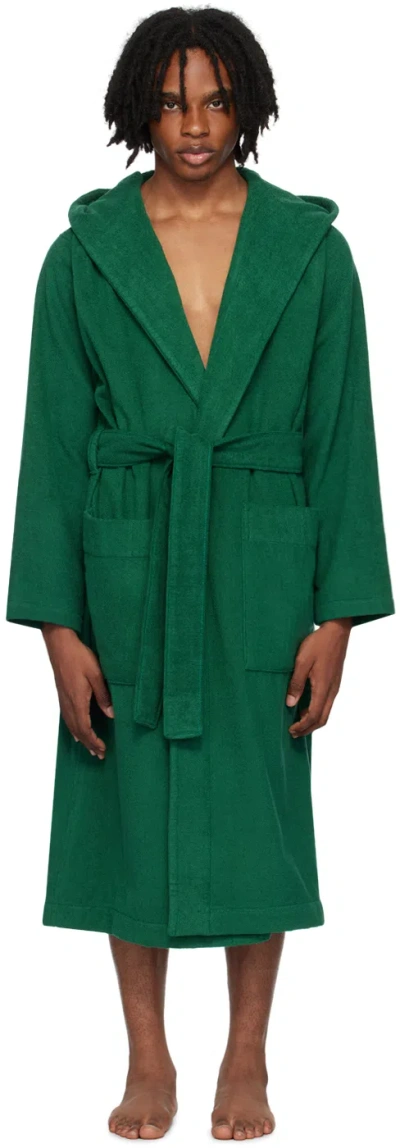 Tekla Green Hooded Bathrobe In Teal Green