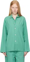 Tekla Green Poplin Long-sleeved Pyjama Shirt