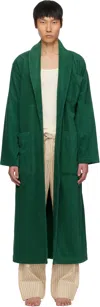 Tekla Green Terry Classic Bathrobe In Teal Green - Solid
