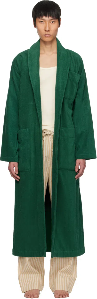 Tekla Green Terry Classic Bathrobe In Teal Green - Solid
