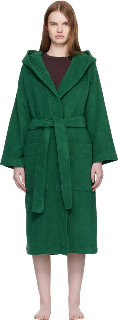 TEKLA GREEN TERRY HOODED BATHROBE