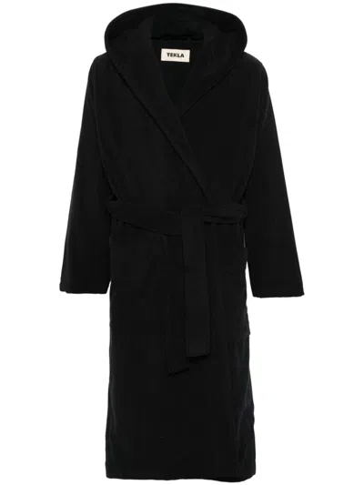 Tekla Hooded Bath Robe In Black