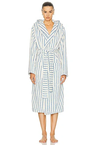 Tekla Hooded Stripe Bathrobe In Coastal Blue