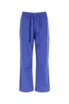 Tekla Cotton Cropped Pyjama Trousers Wide Leg In Blue