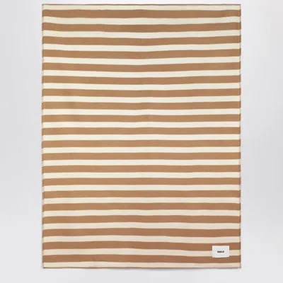 Tekla Ivory And Beige Striped Wool Blanket 130x180 In Brown