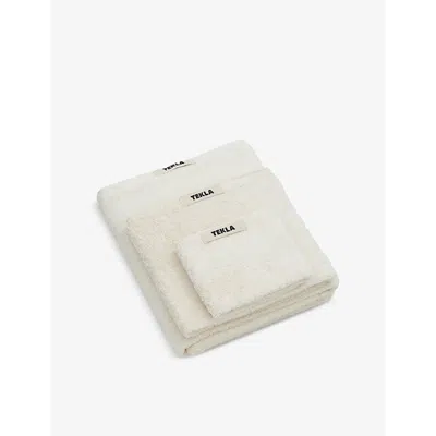 Tekla Ivory Striped Organic-cotton Washcloth 30cm X 30cm In Ivory