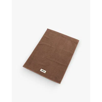 Tekla Kodiak Brown Bordered Organic-cotton Bath Mat 70cm X 50cm