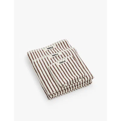 Tekla Kodiak Stripes Bordered Organic-cotton Hand Towel 50cm X 80cm