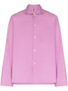 Tekla Lilac Cotton Pajama Shirt With Classic Collar In Pink