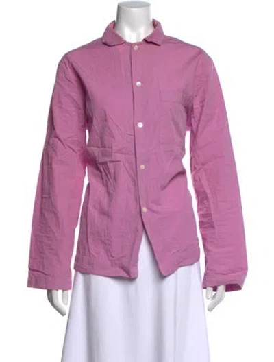 Pre-owned Tekla Long Sleeve Button-up Top In Purple