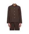 Tekla Brown Poplin Long-sleeved Pyjama Shirt In Brown