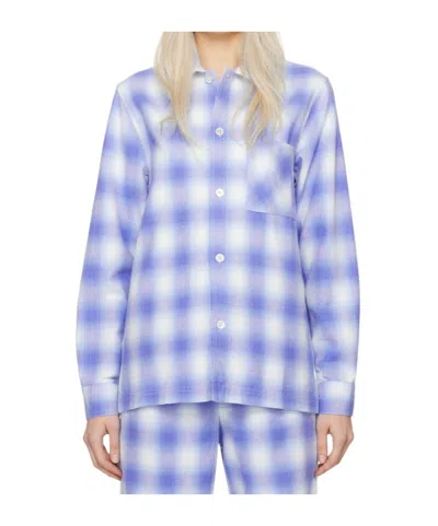 Tekla Long-sleeved Plaid Pajamas In Blue