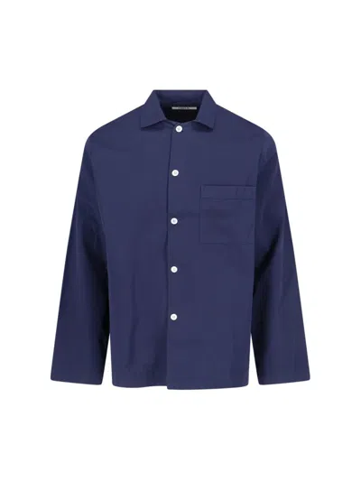 Tekla Long Sleeved Pyjama Shirt In Navy