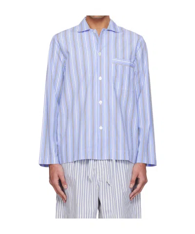 Tekla Long-sleeved Striped Pajama Shirt In Blue