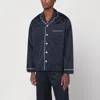 Tekla Navy Sateen Long-sleeved Pyjama Shirt In Blue