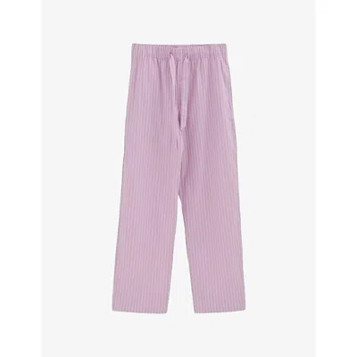 Tekla Mens Patch-pocket Cotton Poplin Pyjama Shirt Purple Pink Stripes