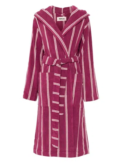 Tekla Mulberry Pink Cotton Bathrobe In Red