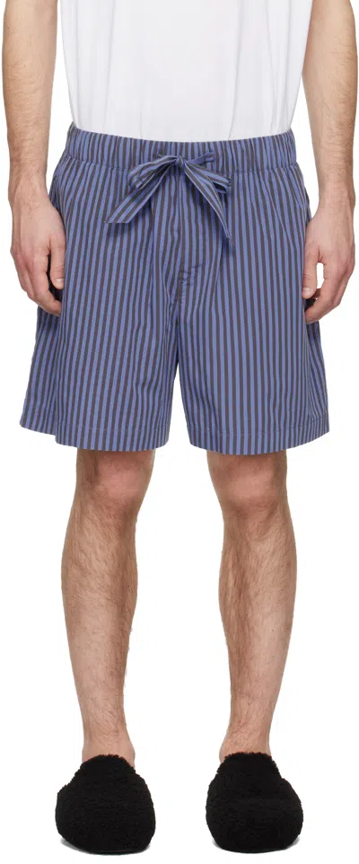 Tekla Navy & Brown Poplin Pyjama Shorts In Blue