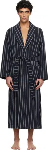 Tekla Belted Striped Organic Cotton-terry Robe In Black