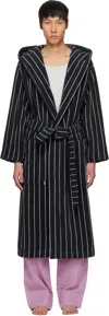 Tekla Navy & White Terry Hooded Bathrobe In Antwerp - Stripes