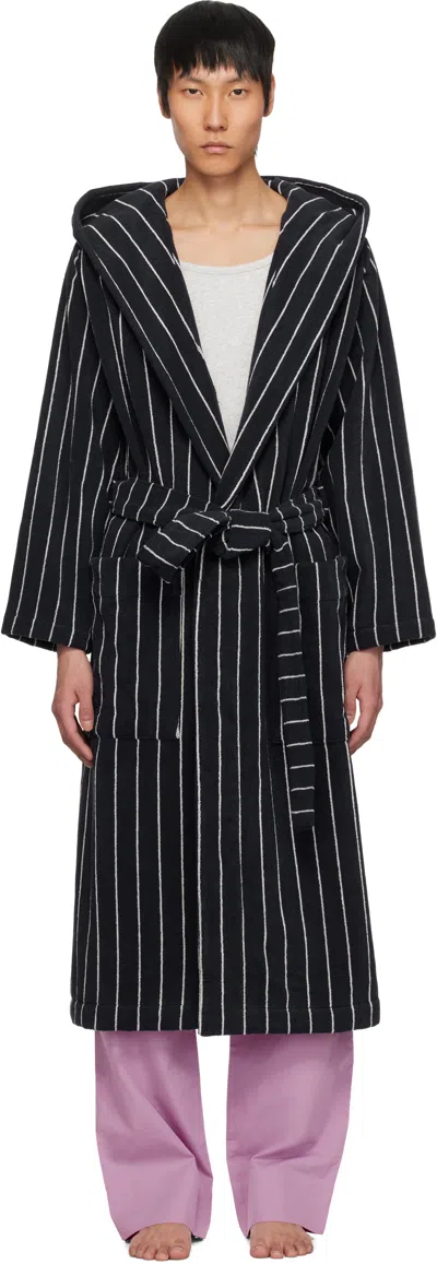 Tekla Navy & White Terry Hooded Bathrobe In Antwerp - Stripes