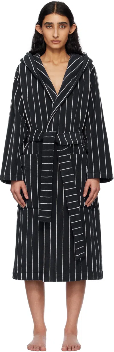 Tekla Green Hooded Bathrobe In Forest Green Stripes
