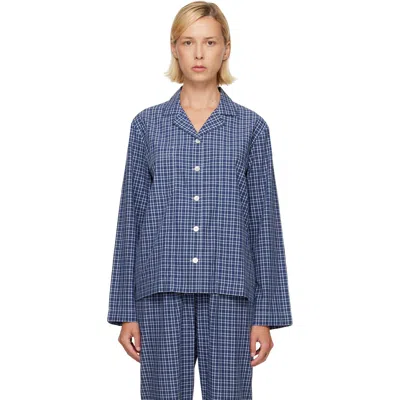 Tekla Navy Fine Twill Long-sleeved Pyjama Shirt In Lanegan Checks