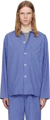 Tekla Navy Poplin Long-sleeved Pyjama Shirt