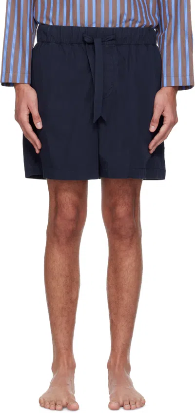 Tekla Navy Poplin Pyjama Shorts In Blue
