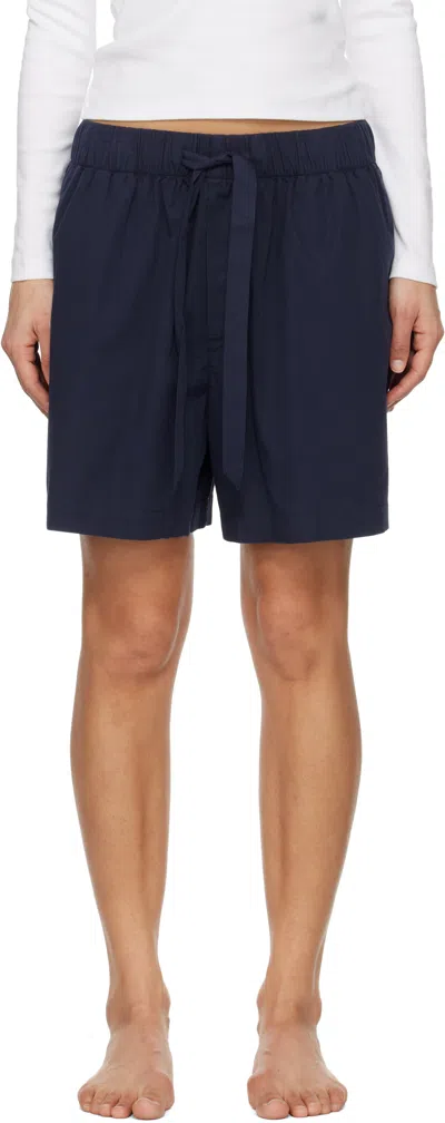 Tekla Navy Poplin Pyjama Shorts In True Navy