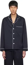 Tekla Navy Sateen Long-sleeved Pyjama Shirt In Chelsea