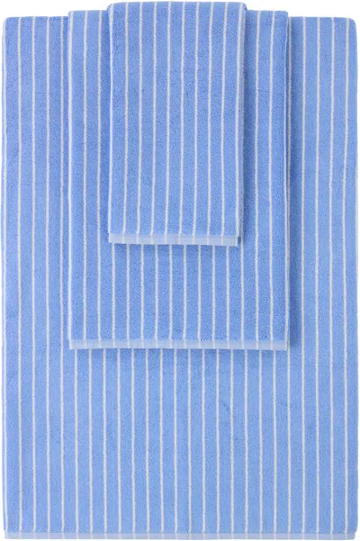 Tekla Navy Striped Towel Set, 3 Pcs In Blue