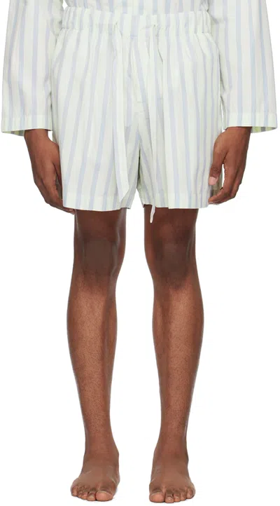 Tekla Off-white & Blue Drawstring Pyjama Shorts In Needle Stripes