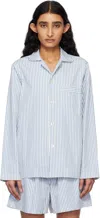 Tekla Off-white & Blue Poplin Long-sleeved Pyjama Shirt In Placid Blue Stripes