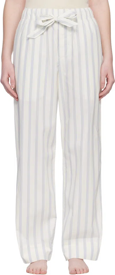 TEKLA OFF-WHITE & BLUE POPLIN PYJAMA PANTS