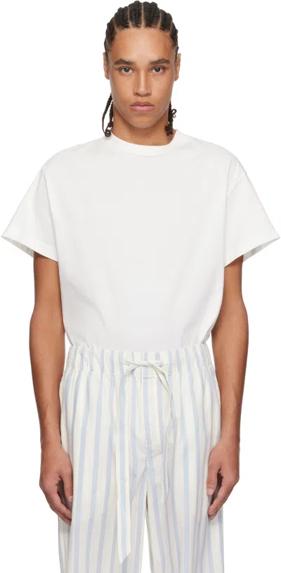 Tekla Off-white & Blue Poplin Pyjama Trousers In Needle Stripes