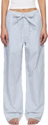 Tekla Off-white & Blue Poplin Pyjama Pants In Placid Blue Stripes