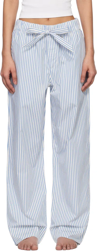 Tekla Off-white & Blue Poplin Pyjama Pants In Placid Blue Stripes