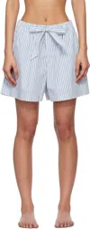 Tekla Off-white & Blue Poplin Pyjama Shorts In Placid Blue Stripes