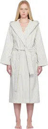 Tekla Off-white & Blue Terry Hooded Bathrobe