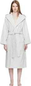 Tekla Off-white & Blue Terry Hooded Bathrobe In Multi