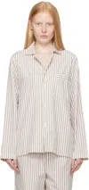 Tekla Off-white & Brown Poplin Long-sleeved Pyjama Shirt