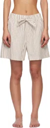 Tekla Off-white & Brown Poplin Pyjama Shorts In Hopper Stripes