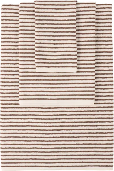 Tekla Off-white & Brown Striped Towel Set, 3 Pcs